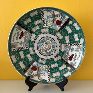 Japanese Gold Imari Porcelain Plate 14” D Serving Platter, Pheasants n Dragons